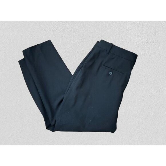 THEORY Linen Trousers Strait Cut Pants Dark Eggplant/Black Size 10 - Picture 1 of 8